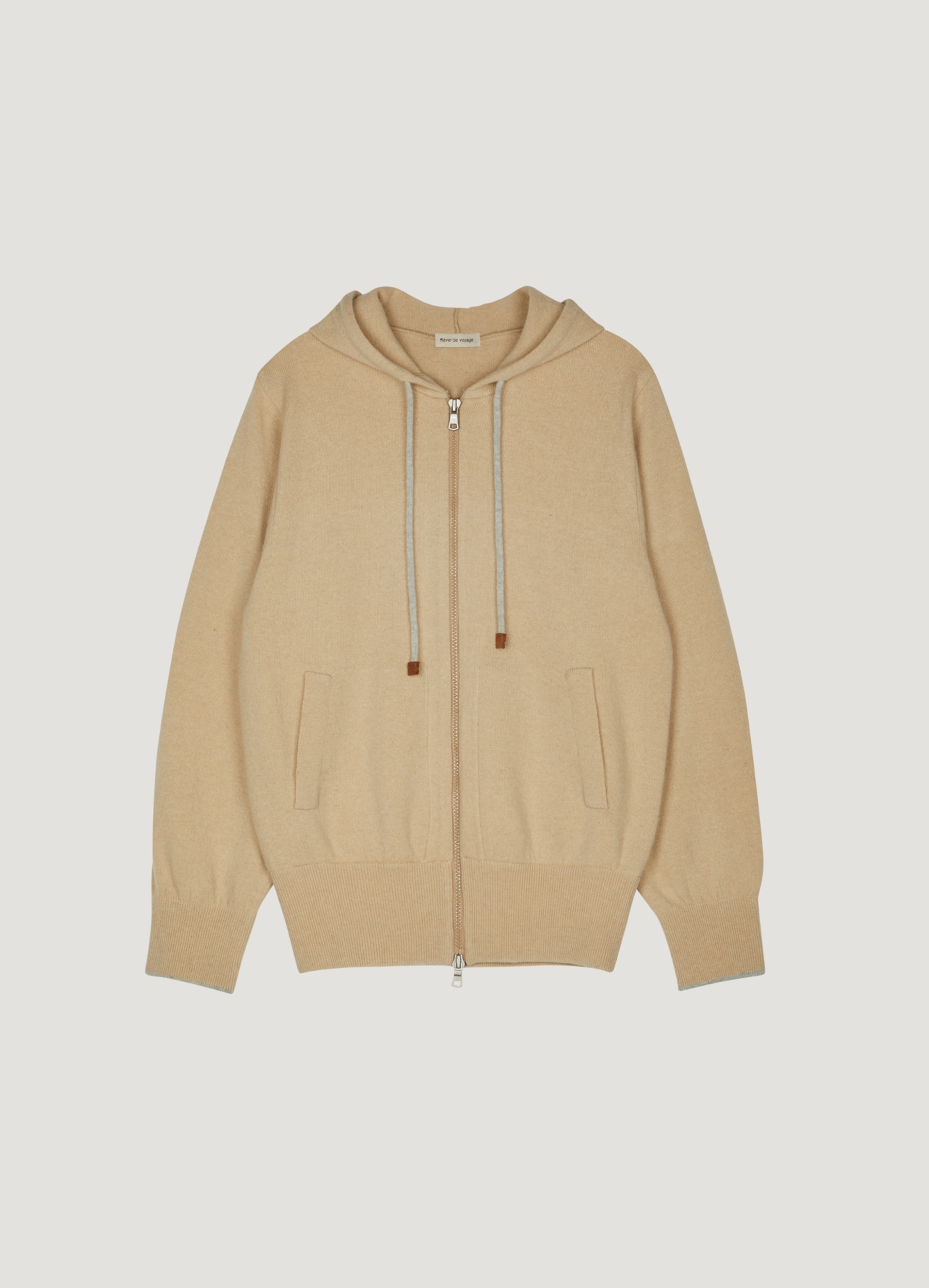 Cashmere Hood Zip Up (Beige) Out Of Stock