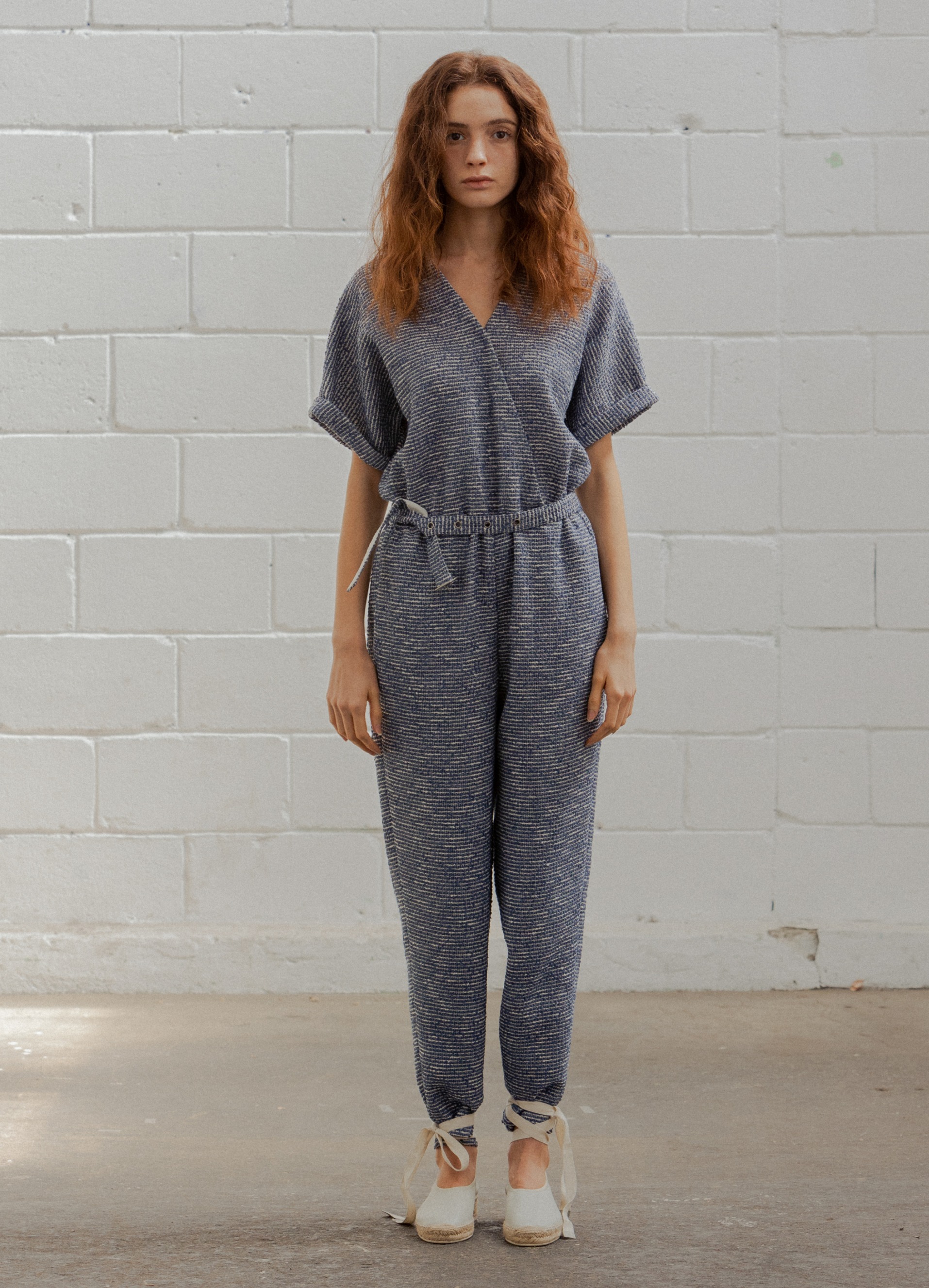 Tweed Jumpsuit (Blue/Navy) Out of stock