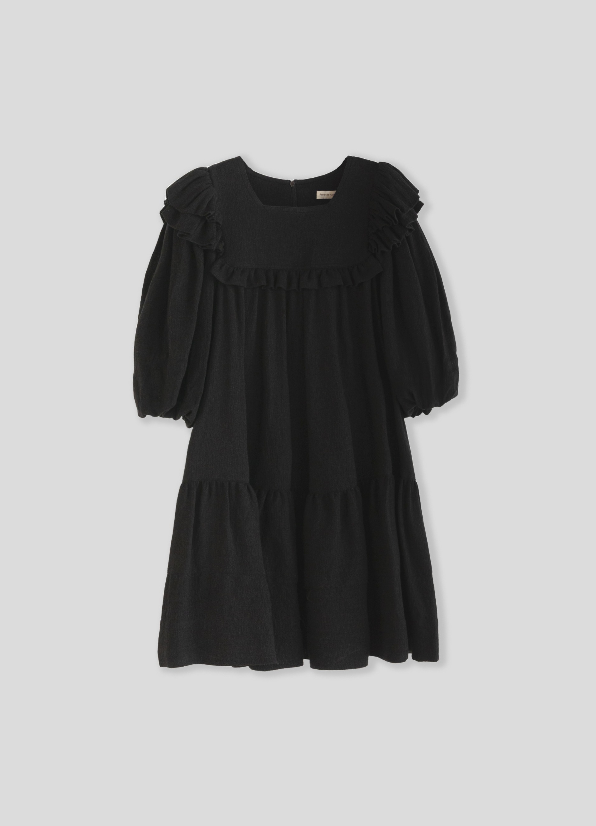 Puff Sleeve Short Dress (Black)